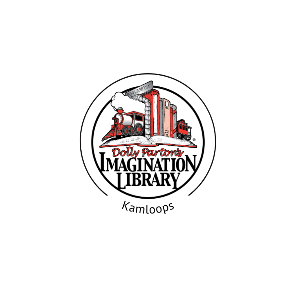 Dolly Parton's Imagination Library Kamloops logo: a red steam train emerging from an open book inside a circle.